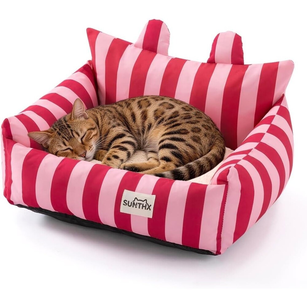 SUNTHX Cat Couch Bed for Indoor Cats/Cat Sofa/Red & Pink/Small